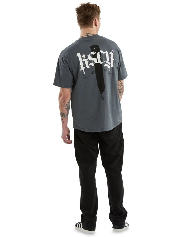 Villain Box Fit Scoop Tee in Grey image 5
