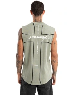 Playback Dual Curved Muscle Tank Top in Grey
