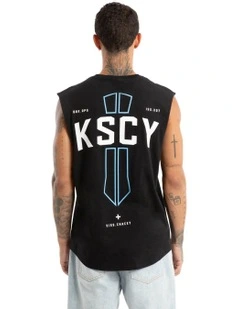 Spray Dual Curved Muscle Tank Top in Jet Black