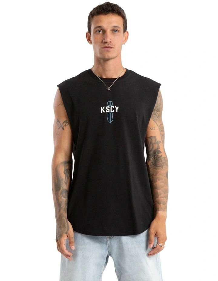 Spray Dual Curved Muscle Tank Top in Jet Black image 2