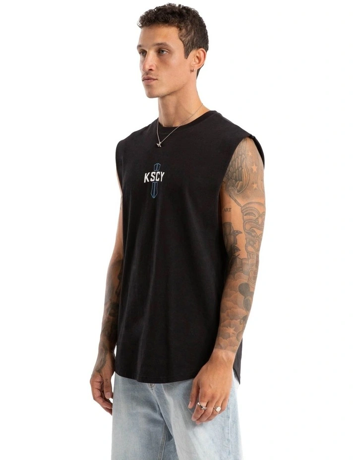 Spray Dual Curved Muscle Tank Top in Jet Black image 3