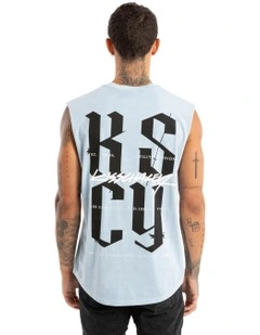 Traditional Dual Curved Muscle Tank Top in Blue