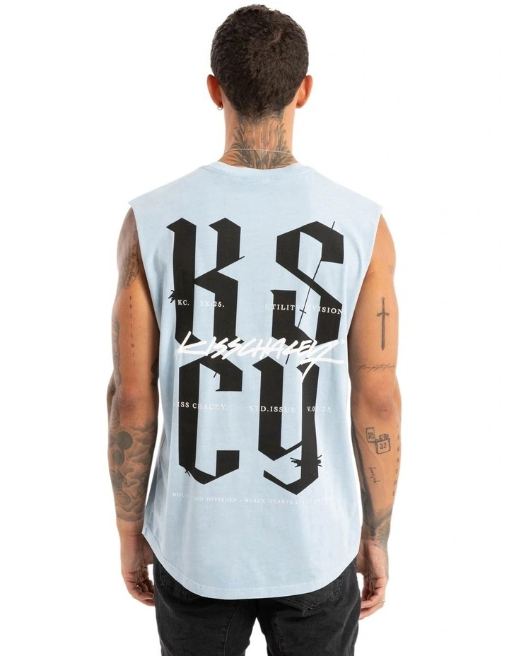 Traditional Dual Curved Muscle Tank Top in Blue image 1