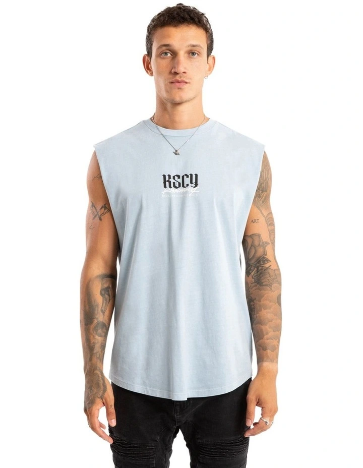 Traditional Dual Curved Muscle Tank Top in Blue image 2