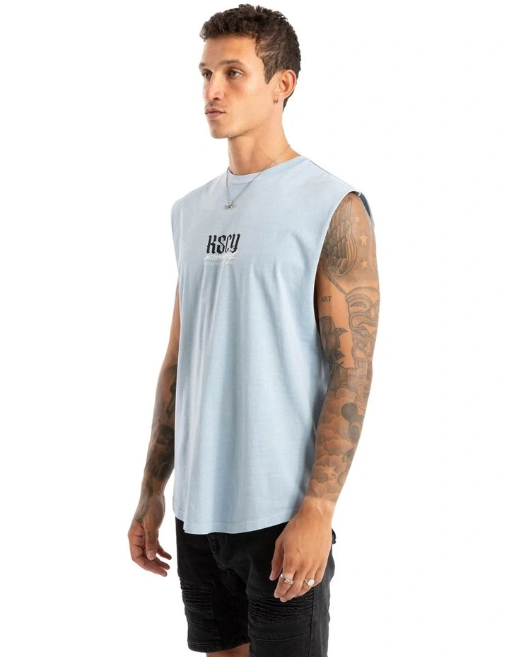 Traditional Dual Curved Muscle Tank Top in Blue image 3