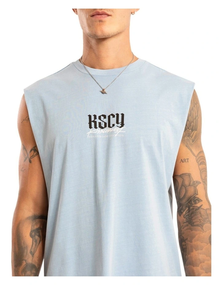 Traditional Dual Curved Muscle Tank Top in Blue image 4