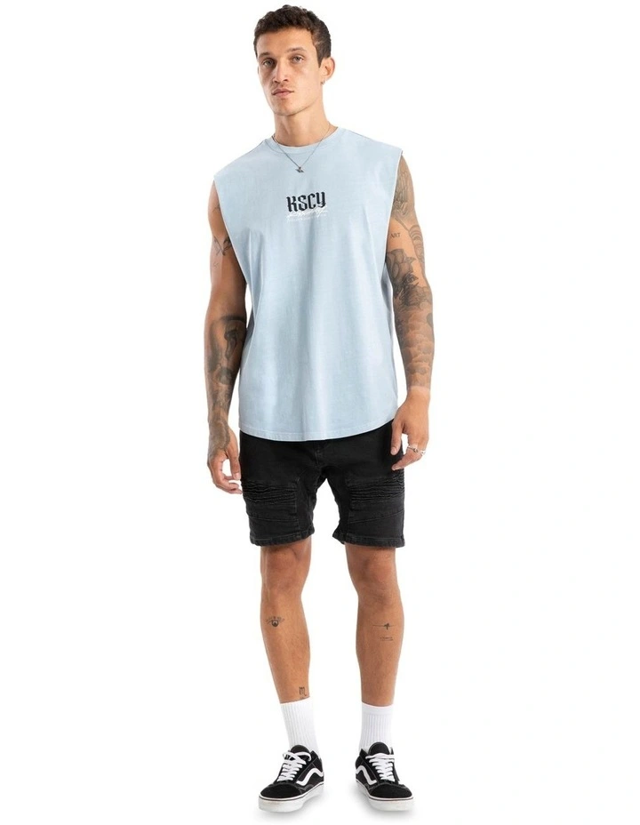Traditional Dual Curved Muscle Tank Top in Blue image 5