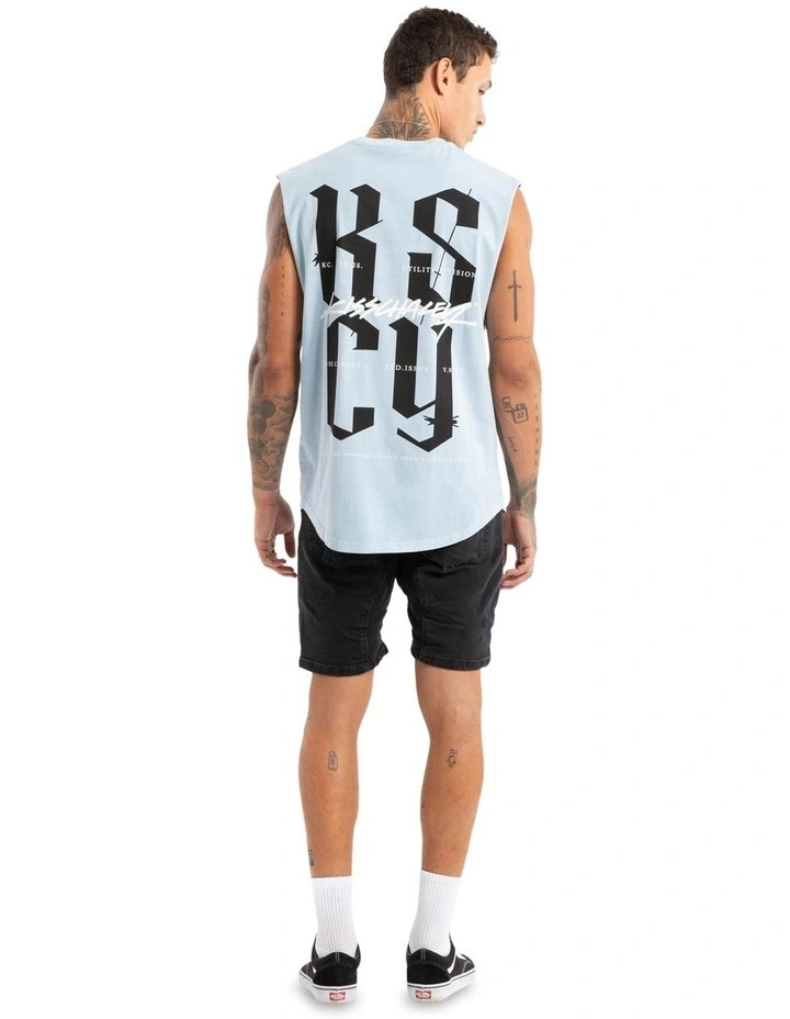 Traditional Dual Curved Muscle Tank Top in Blue image 6