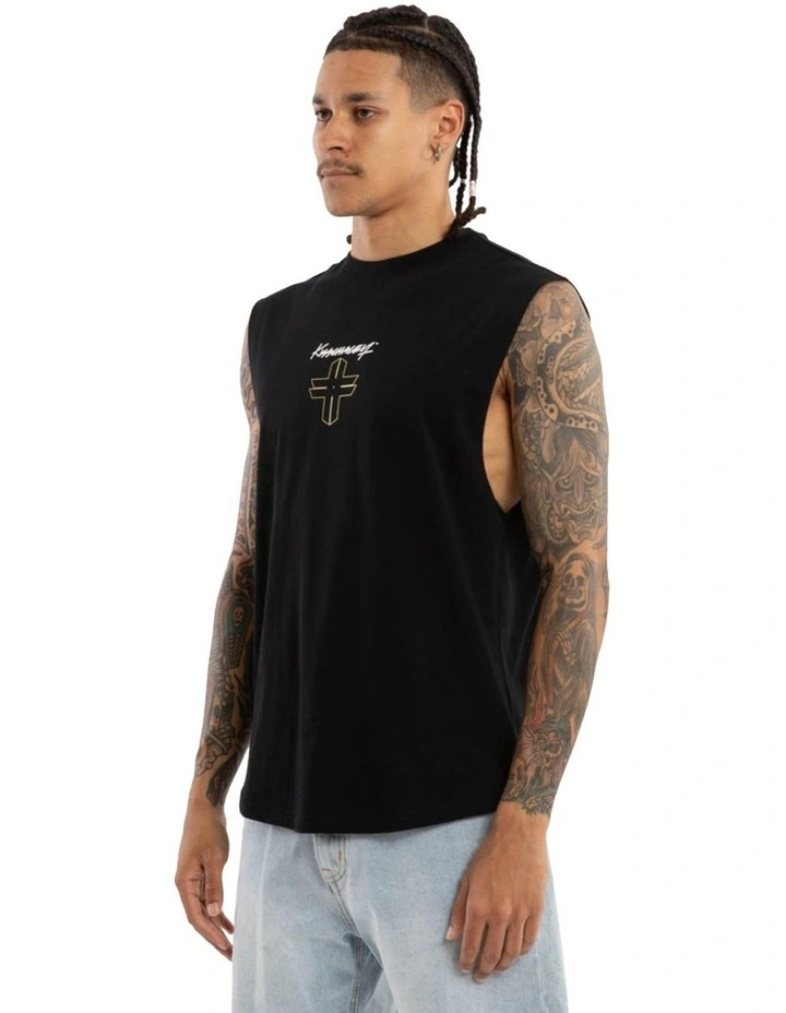Forever Dual Curved Muscle Tee in Black image 3