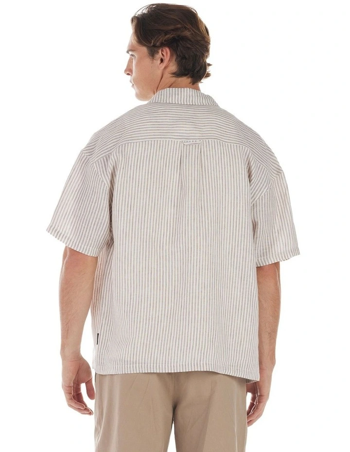 Theo Short Sleeve Shirt in Beige/Bone Stripe image 2