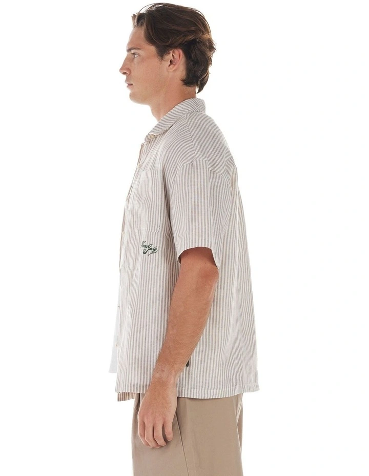 Theo Short Sleeve Shirt in Beige/Bone Stripe image 3