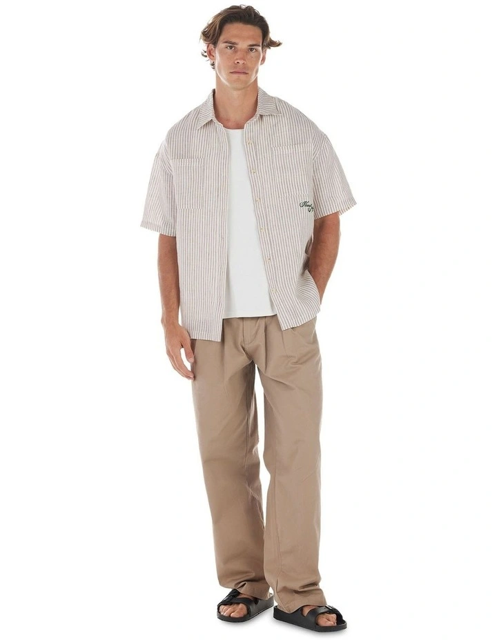 Theo Short Sleeve Shirt in Beige/Bone Stripe image 5