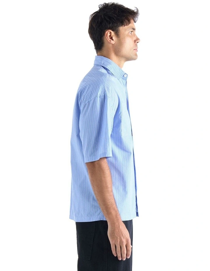 Classic Short Sleeve Shirt in Blue/White Stripe image 3