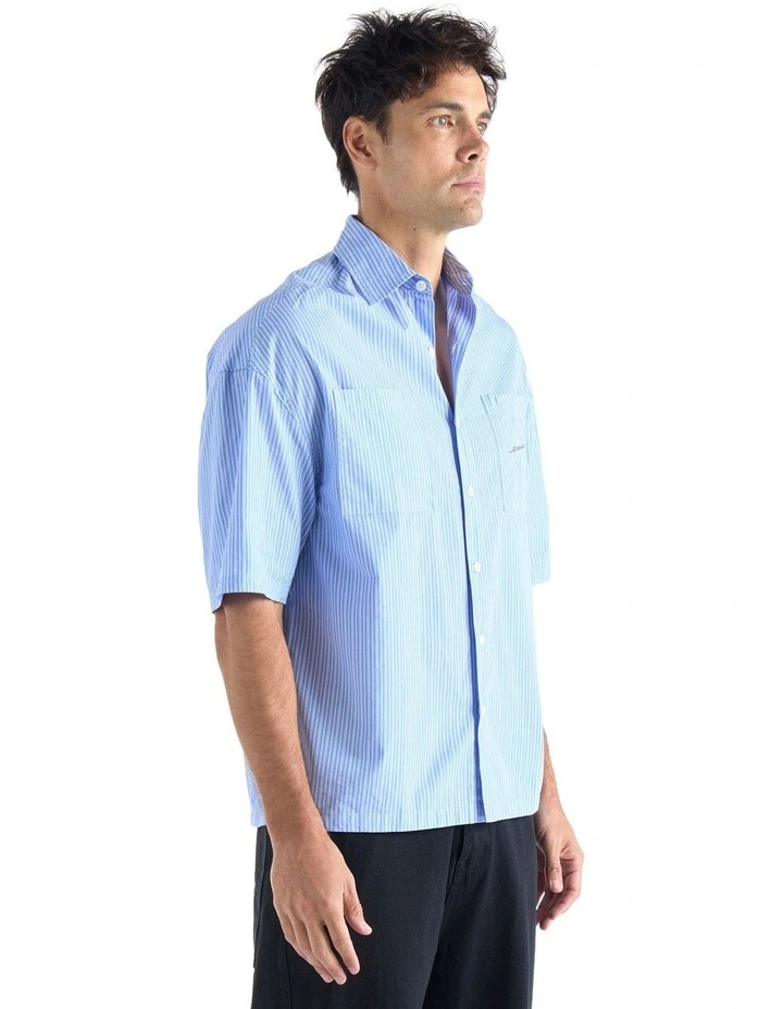 Classic Short Sleeve Shirt in Blue/White Stripe image 4