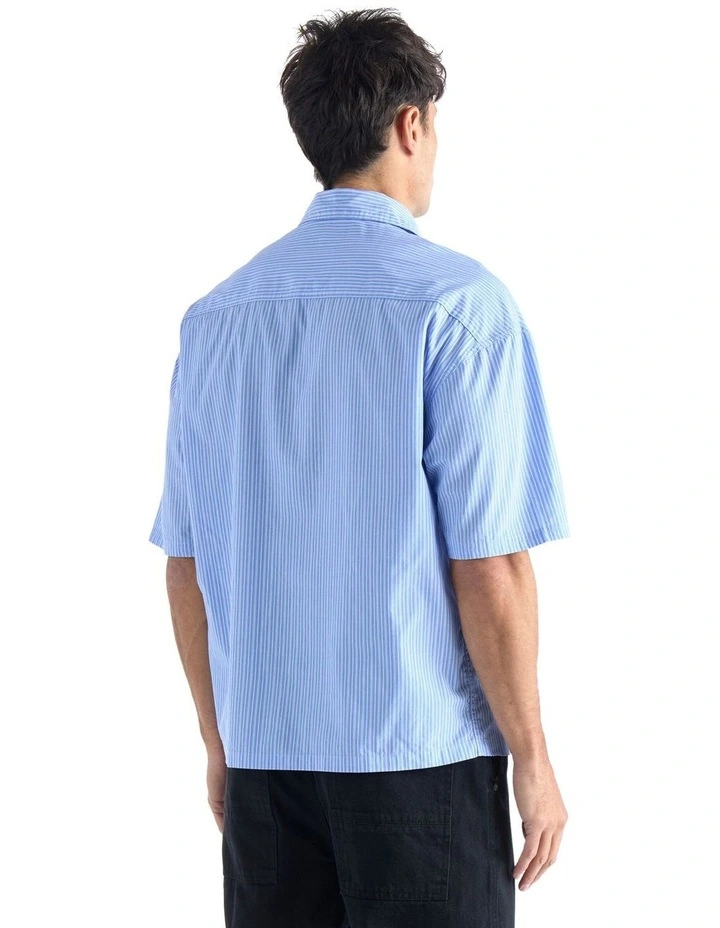 Classic Short Sleeve Shirt in Blue/White Stripe image 5