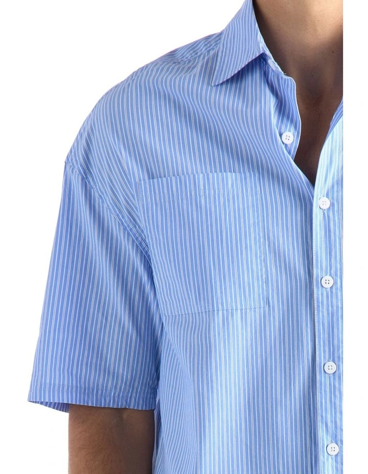 Classic Short Sleeve Shirt in Blue/White Stripe image 7