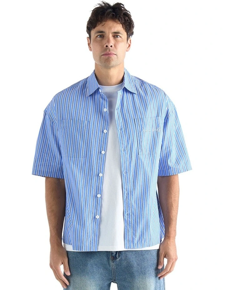 Heritage Short Sleeve Shirt in Blue, White/Navy Multi Stripe image 1