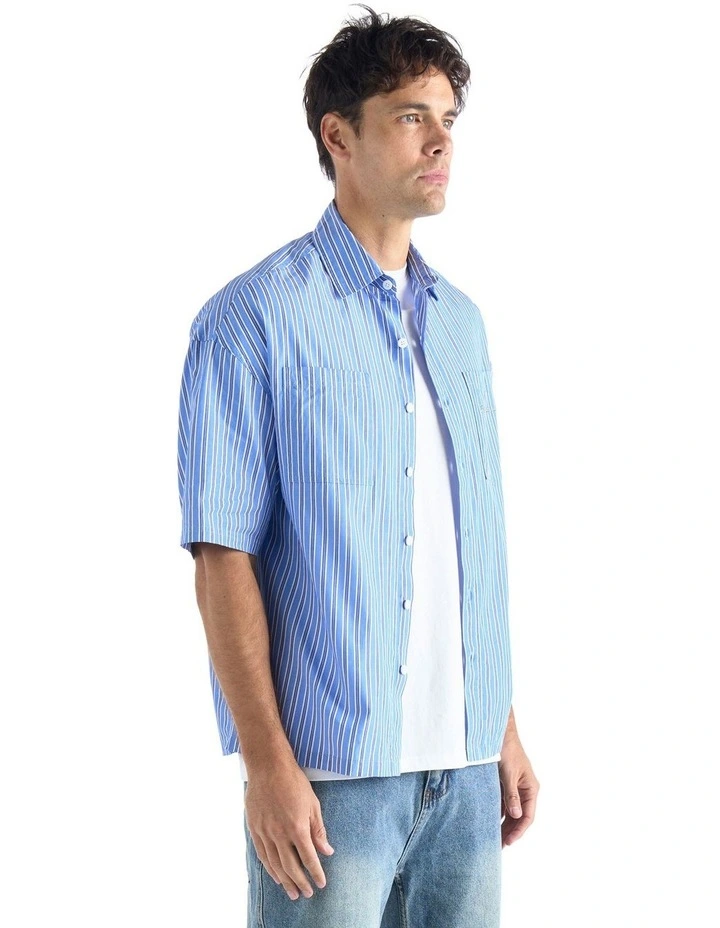 Heritage Short Sleeve Shirt in Blue, White/Navy Multi Stripe image 3
