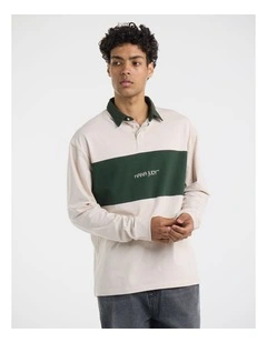 Le Val Rugby Polo in Bone and Emerald
