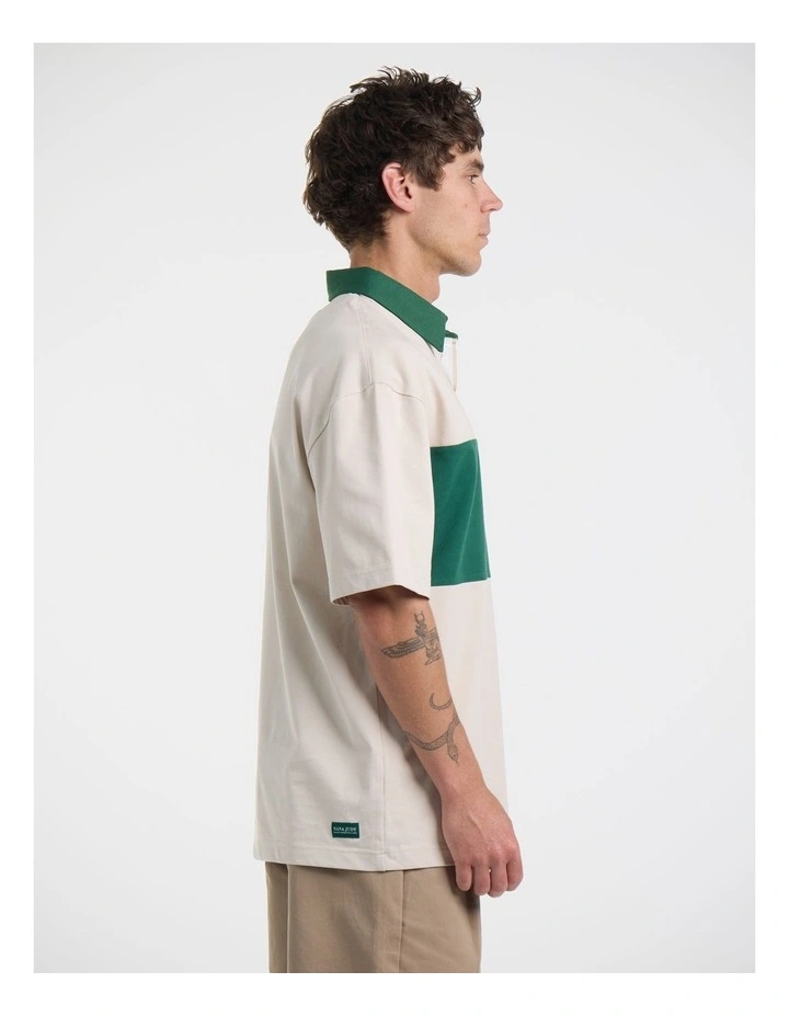 Arrivederci Rugby Short Sleeve Polo in Bone and Emerald image 3
