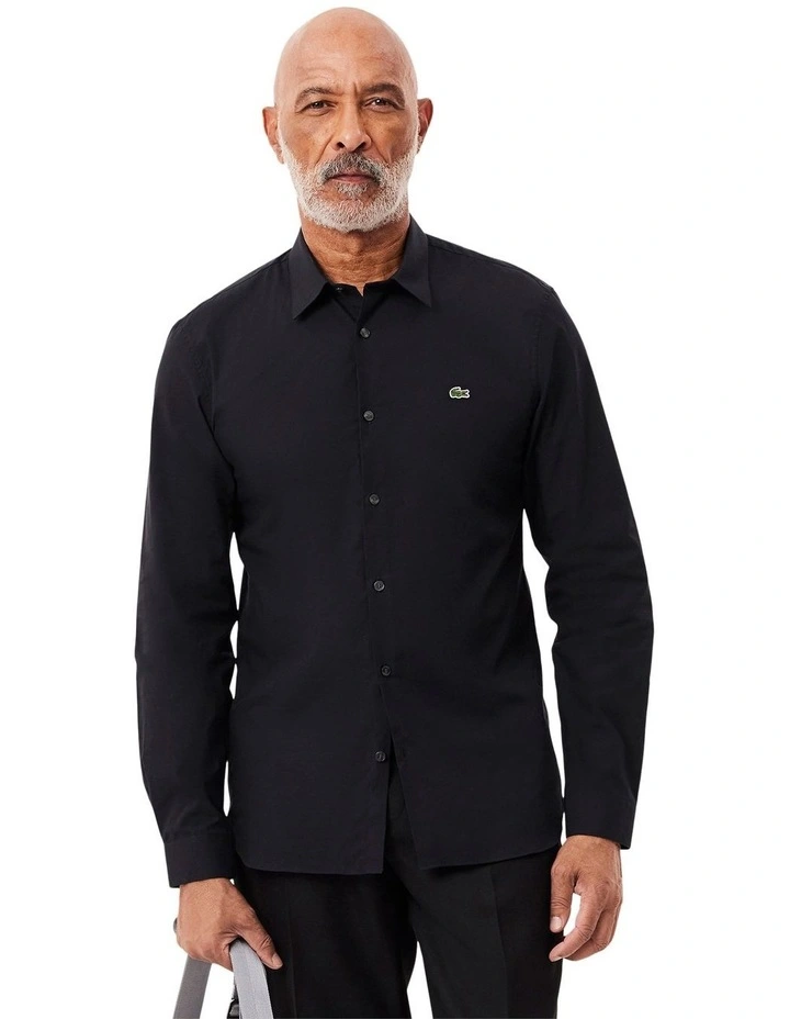 Essentials Long Sleeve Poplin Shirt in Abysm image 1