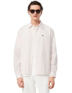 Long Sleeve Stripe Shirt in White/Flamingo