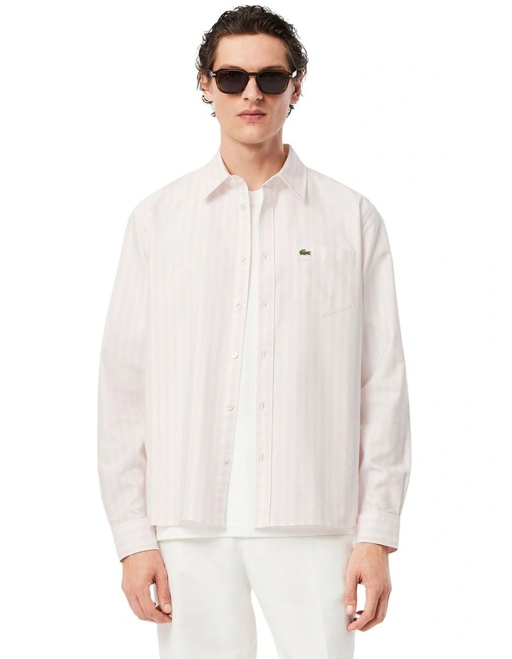 Long Sleeve Stripe Shirt in White/Flamingo image 1