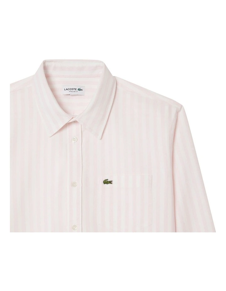 Long Sleeve Stripe Shirt in White/Flamingo image 4