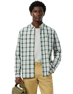 Long Sleeve Poplin Check Shirt Flour/Green