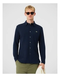Core Essentials Light Pique Long Sleeve Shirt Navy Blue