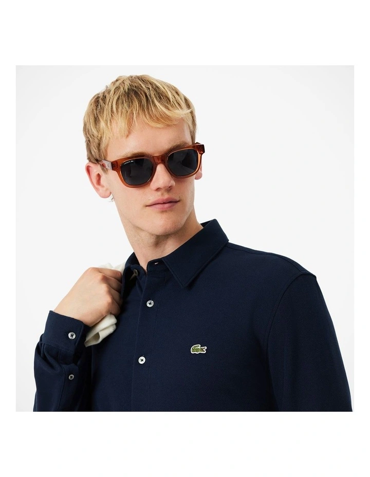 Core Essentials Light Pique Long Sleeve Shirt Navy Blue image 3