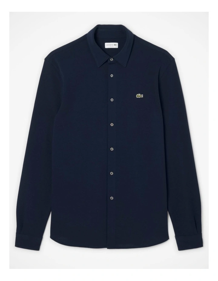 Core Essentials Light Pique Long Sleeve Shirt Navy Blue image 5