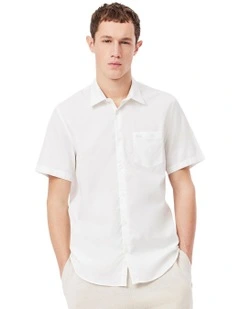 Short Sleeve Pique Poplin Shirt in White