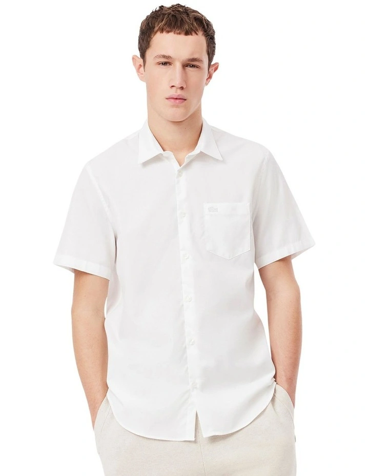 Short Sleeve Pique Poplin Shirt in White image 1