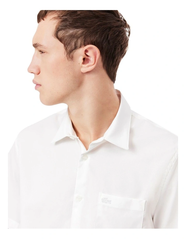 Short Sleeve Pique Poplin Shirt in White image 2