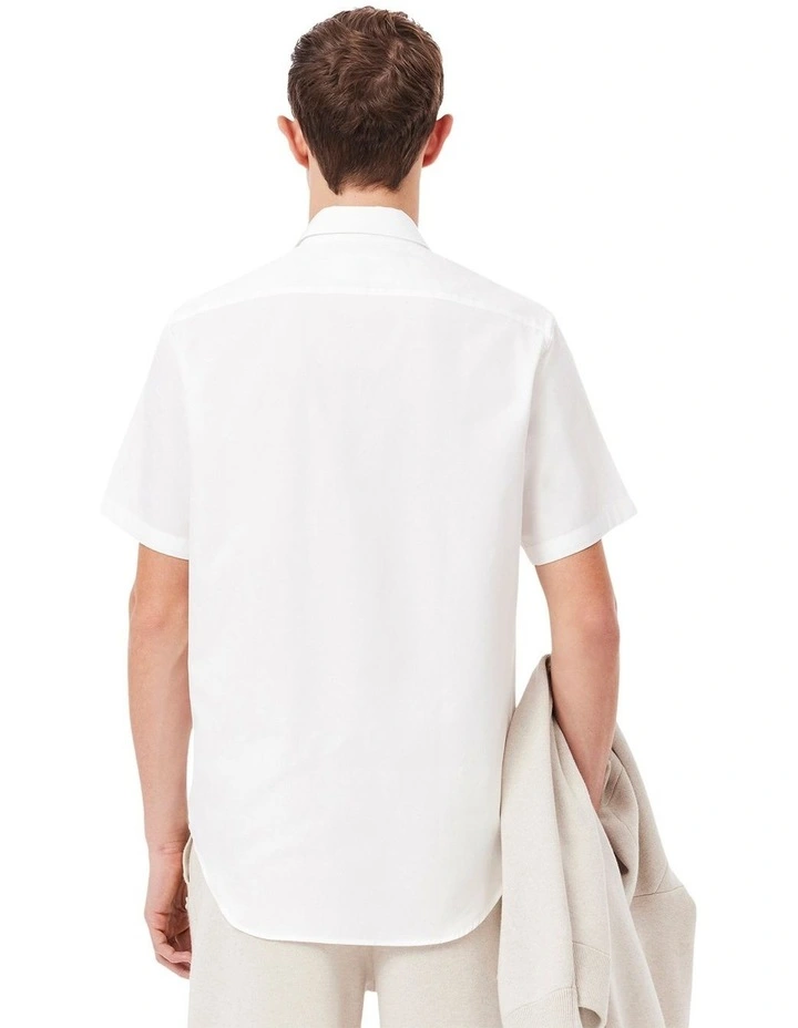 Short Sleeve Pique Poplin Shirt in White image 3