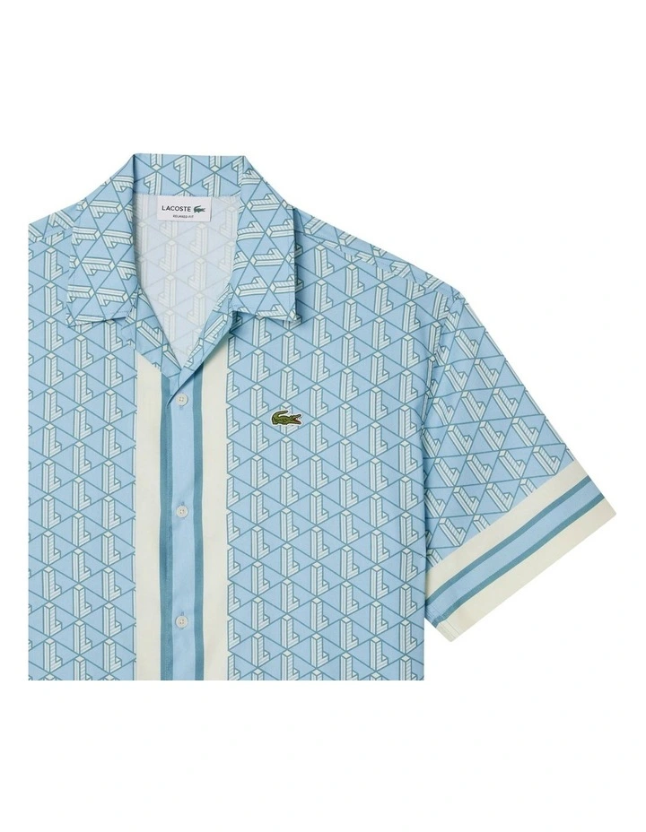 Short Sleeve Relaxed Monogram Shirt in Overview/Limestone-Crysta image 4