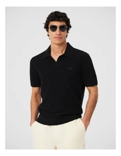 Paris Open Neck Knit Polo Black