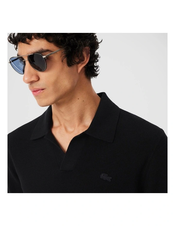 Paris Open Neck Knit Polo  Black image 3