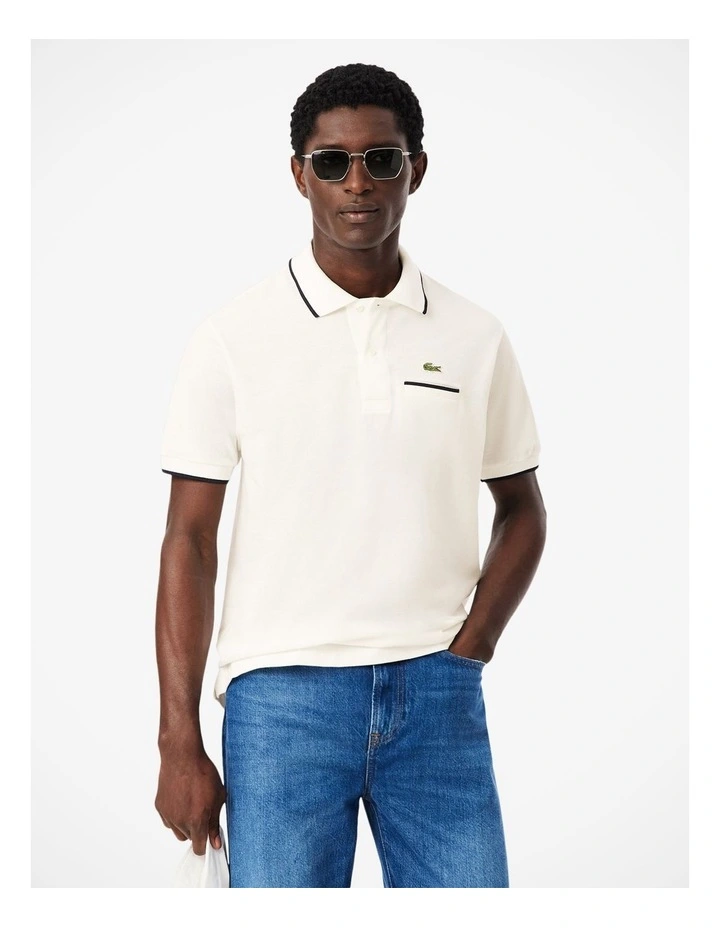 Core Essentials Regular Pique Polo Shirt Flour/Navy image 1