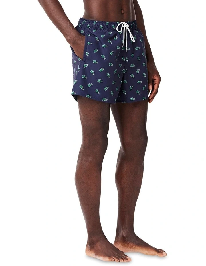 Essentials AOP Croc Swim Short in Navy Blue image 3