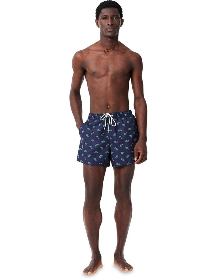 Essentials AOP Croc Swim Short in Navy Blue image 4