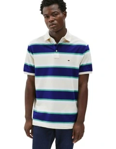 Tricolour Block Stripe Polo in Blue