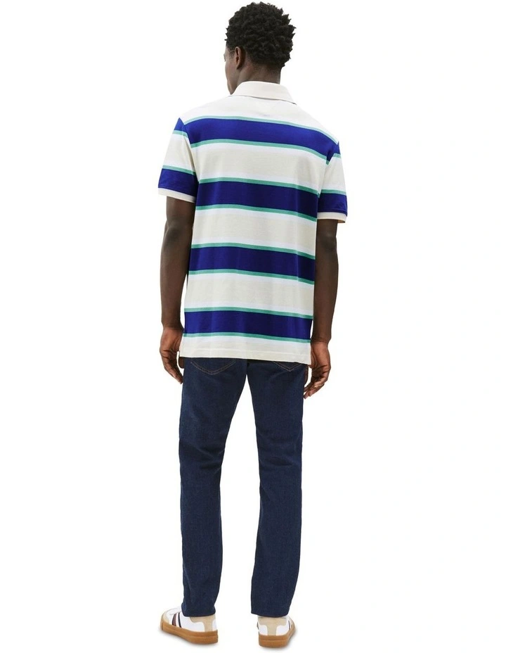 Tricolour Block Stripe Polo in Blue image 2