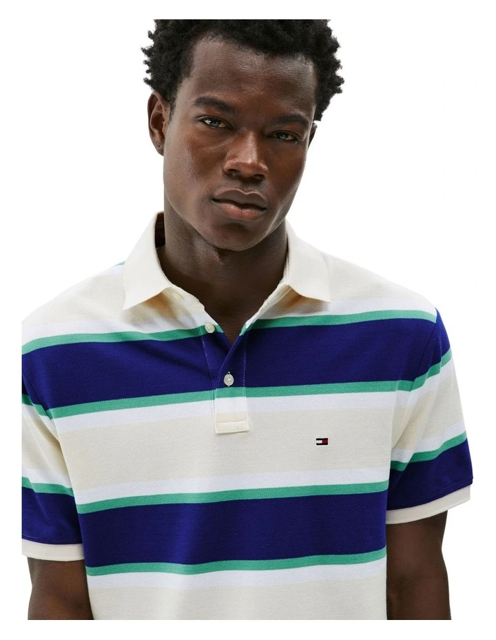 Tricolour Block Stripe Polo in Blue image 3