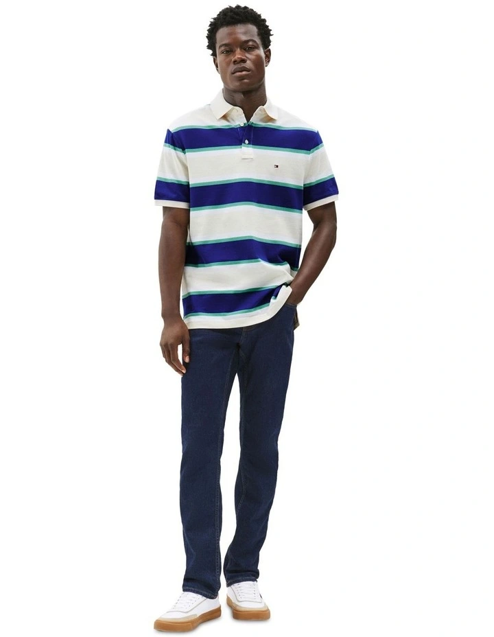 Tricolour Block Stripe Polo in Blue image 4