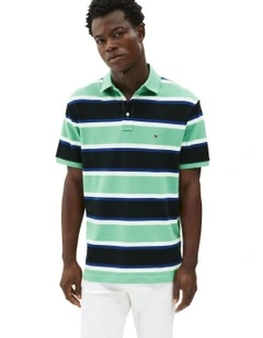 Tricolour Block Stripe Polo in Blue