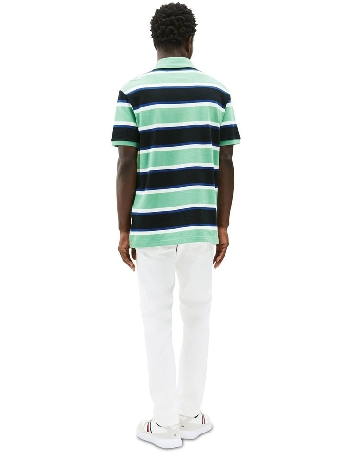 Tricolour Block Stripe Polo in Blue image 2
