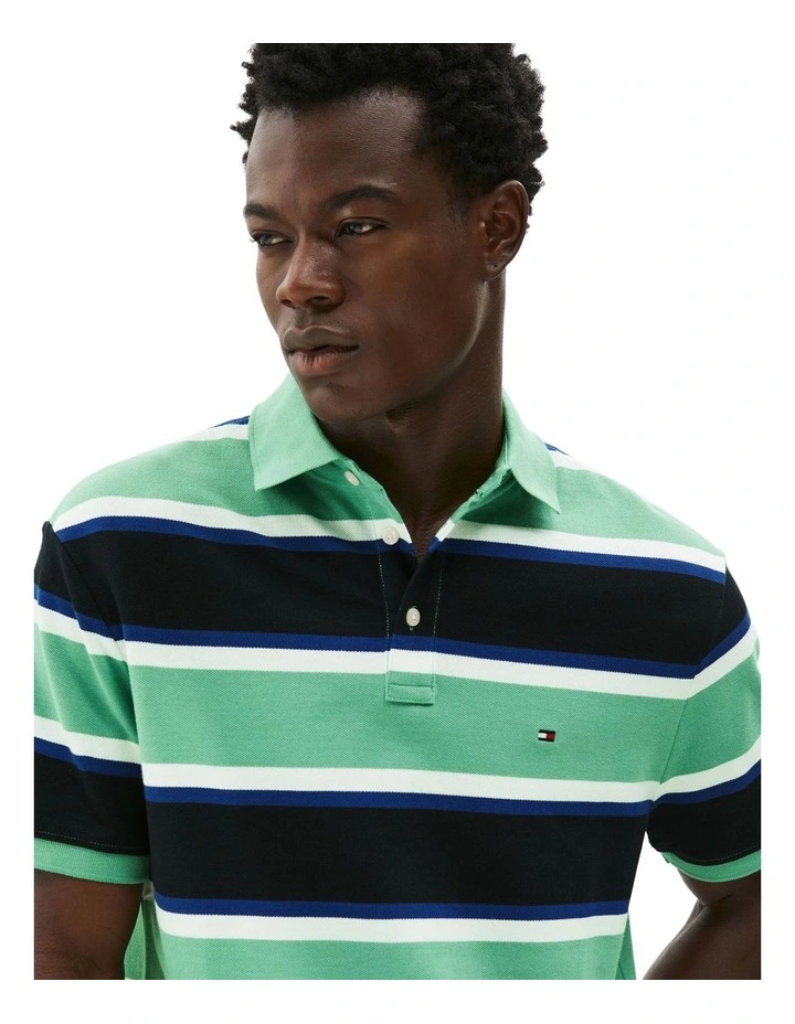 Tricolour Block Stripe Polo in Blue image 3