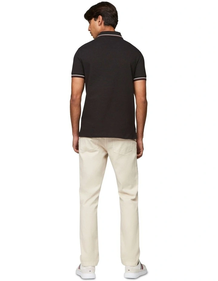 Tipped Slim Fit Polo Shirt in Black image 2